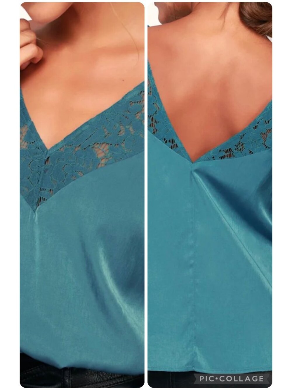Lulus Pullover Satin Tank Top V Neck Floral Lace Straps V Back Relaxed Bodice Te